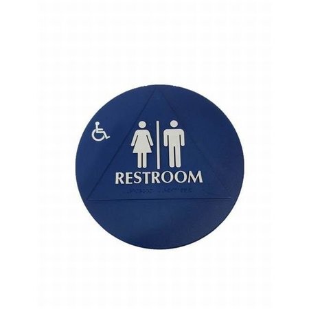 DON-JO Blue Restroom with Man, Woman, and Wheelchair Bathroom Sign CHS3
